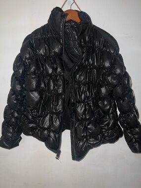 BCBG Shiny Black Quilted Bubble Puffer Jacket